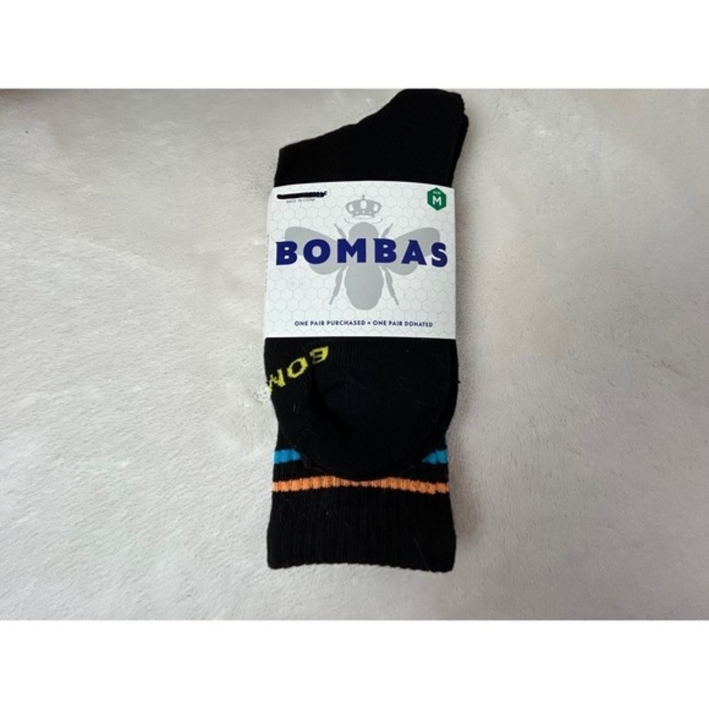 Bombas Black Crew Socks w/Yellow Logo Medium NWT